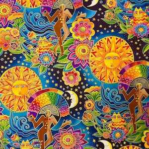 CELESTIAL DREAMS Original Release by Laurel Burch  for Clothworks. 100% Cotton Quilt Fabric. Egyptian Ladies - Sold by the 32&quot; X 42&quot; Piece.