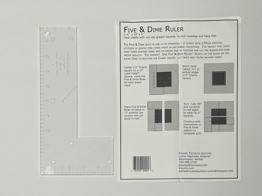 Five and Dime Quilt Ruler With Instructions - 2 1/2
