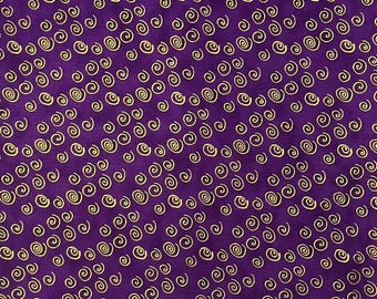 FELINE FROLIC Original Release Laurel Burch  for Clothworks. Oop, Rare 100% Quilt Cotton Fabric -  Purple Gold Swirl   -Sold by the 1/4 yard