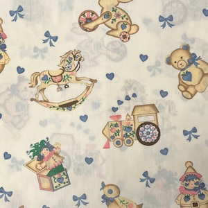 FAIRY TALE VINTAGE Nursery Rhymes Teddy Bear Trains Hearts-100% Cotton Quilt Fabric  - Springs Industries - Sold by 1/2 yard.