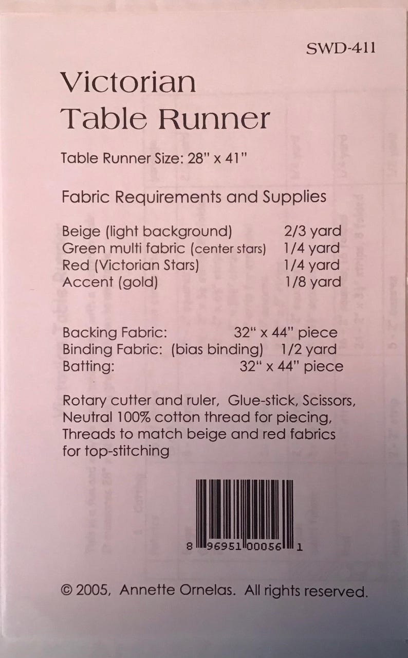 Victorian Table Runner by Southwind Designs Quilt/sewing Pattern - Etsy