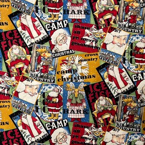 CAMP CHRISTMAS OUTDOORSMAN  Ice Fishing Hunting by J. Wecker-Frisch Licensed to Ssi - 100% Cotton Quilt Fabric.  Sold by the 1/2 yard.