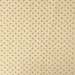May include: A cream-colored fabric with a repeating pattern of small, dark blue floral sprigs. The sprigs are evenly spaced across the surface, creating a delicate and vintage aesthetic. The fabric has a subtle texture.
