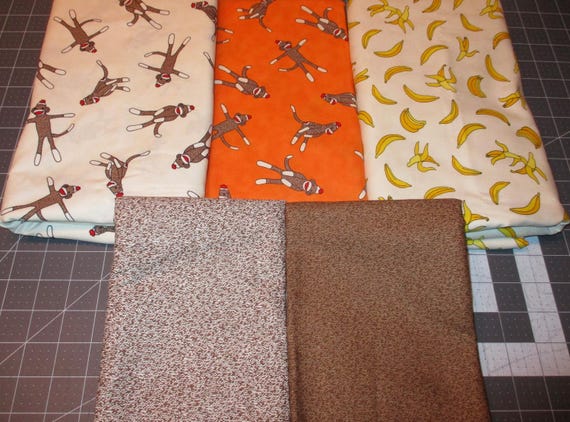 5 Funky Monkeys by Erin Michael for Moda. OOP, Very rare. 100% cotton. Sold by the 1/2 yard or Fat Quarter.