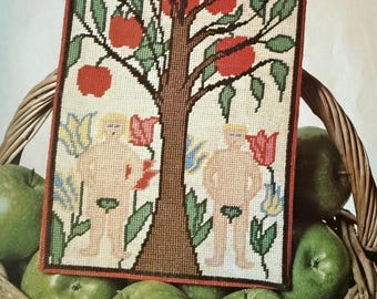 Vintage Adam och Eva nålmönster: Edens lustgård-gobeläng från 1970-talet (PDF-mönster)