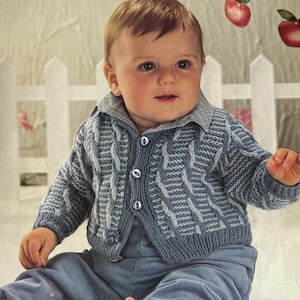 Vintage Baby Cardigan Knitting Pattern • Cabled Jacket • Double Knit DK • Instant PDF Download
