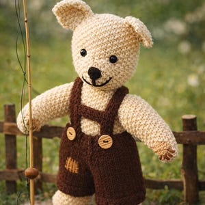 Vintage Teddy Knitting Pattern – 1960s Patons Toy Bear with Overalls (PDF)