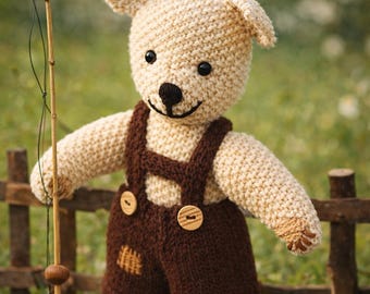 Vintage Teddy Knitting Pattern – 1960s Patons Toy Bear with Overalls (PDF)