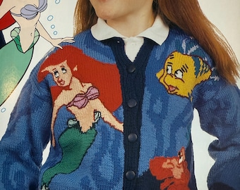 Disney Little Mermaid Knitting Pattern PDF, Ariel Sweater, Vintage Children’s 8 Ply Jumper, Kids Ages 3–12, DK Knit Pattern