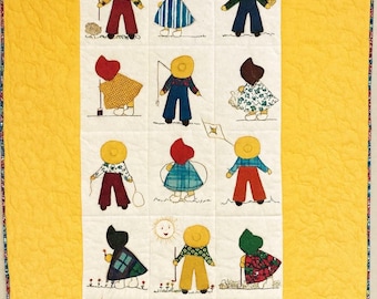 Sunbonnet Sue & Overall Bill Appliqué Quilt – 1970s Patchwork Instructions - Vintage Quilt Pattern PDF