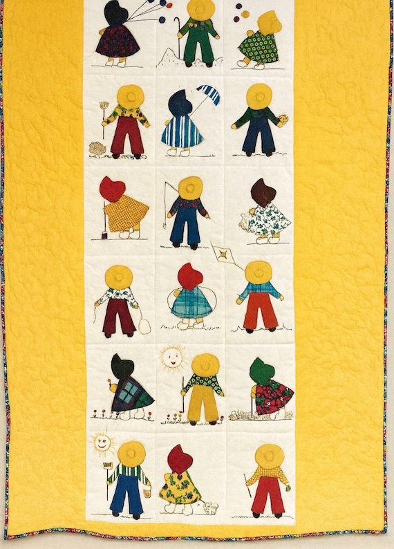 Sunbonnet Sue & Overall Bill Appliqué Quilt – 1970s Patchwork Instructions - Vintage Quilt Pattern PDF