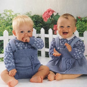 Vintage Baby Knitting Pattern – Pinafore, Dungarees & Fair Isle Sweater (PDF Pattern)