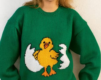 Duck Sweater Knitting Pattern: Women's Easter Design (PDF Download with Chart