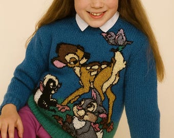 Vintage 1992 Disney Bambi Knitting Pattern, Children's Sweater (PDF Download)
