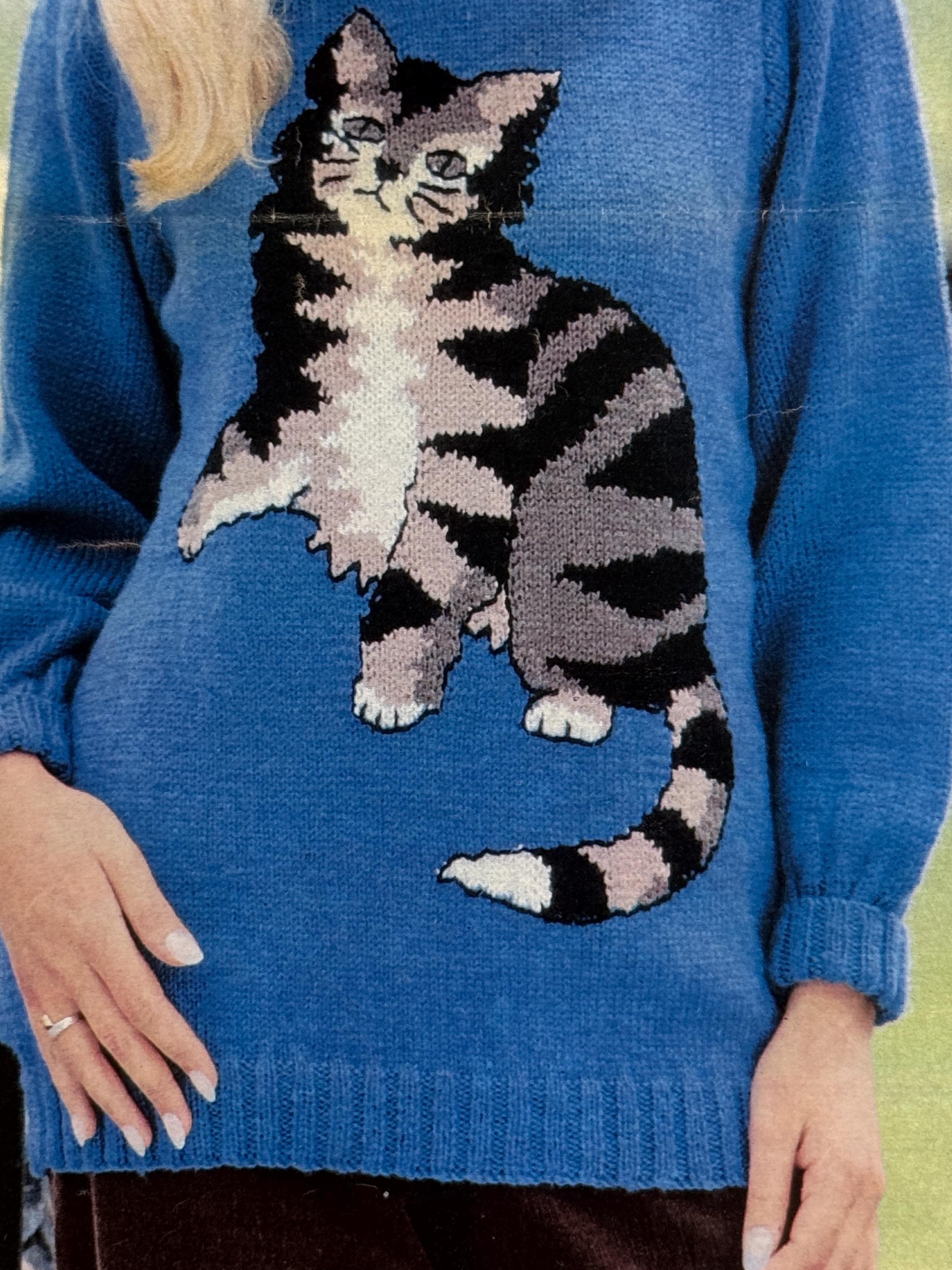 Pull Femme Motif Damier Et Chat | Jacquard Noir Et Blanc | Style Rétro Décontracté | Pour Amoureux Des Chats - 11