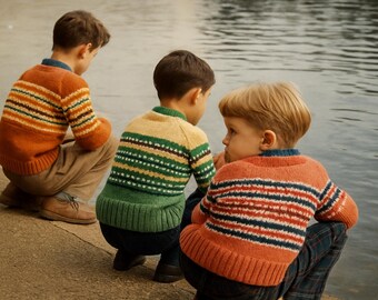 1950s Raglan Fair Isle Sweaters – Vintage PDF Knitting Pattern (Ages 4–9)
