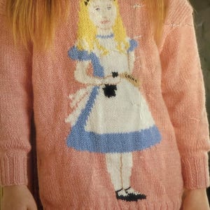 Alice in Wonderland sweater pattern ages 3-10 dk double knit download pdf instant Vintage PDF Download