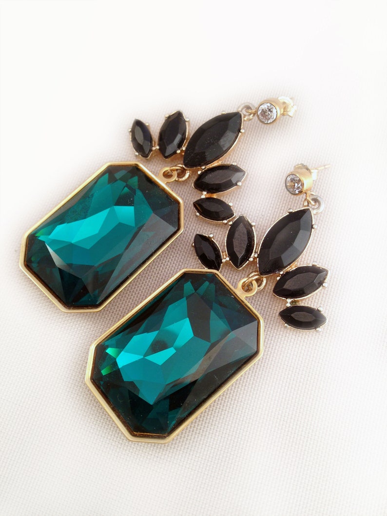Emerald Cut Swarovski Crystal and Goldtone Earrings