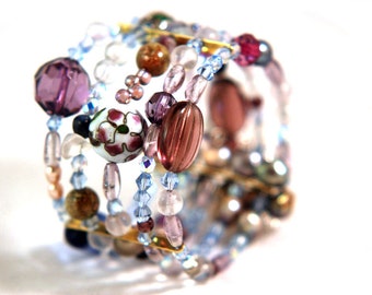 Bracelet Radiant Orchid Mix Gemstones Memory Wire Wrap