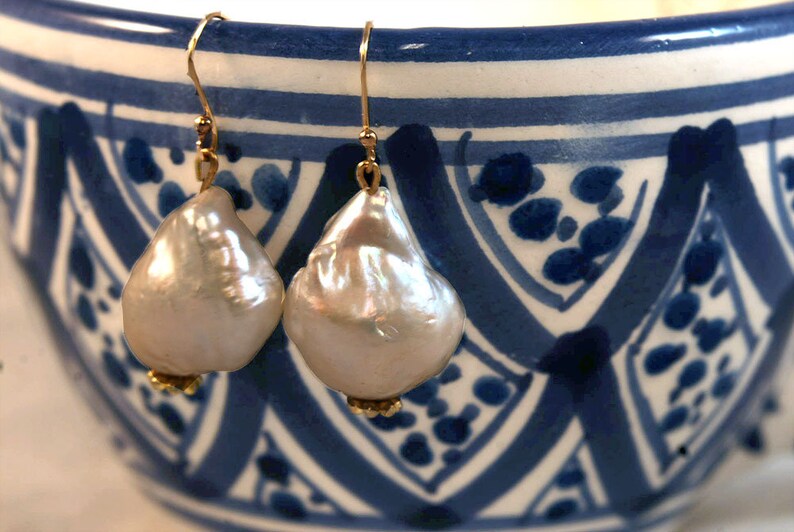 Baroque Pearl Drop Earrings Large 24k Gold Vermeil Earring Nancy Tranter