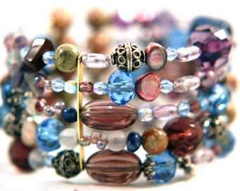 Bracelet Radiant Orchid Mix Gemstones Memory Wire Wrap