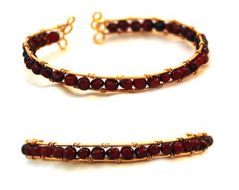 24k Gold Filled Garnet Wire Wrapped Bracelet