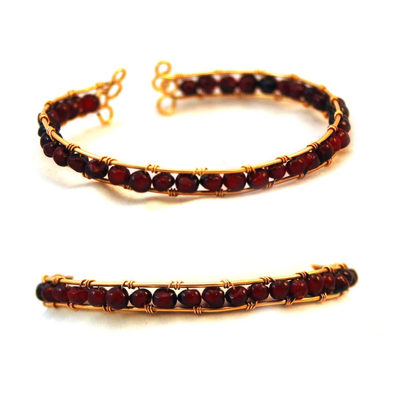 24k Gold Filled Garnet Wire Wrapped Bracelet image 0