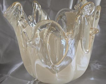 置物 Murano , antique Exquisite Vintage White Cristal Murano Amber Colour With