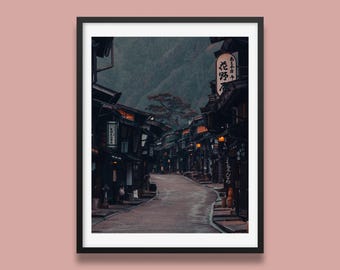 Narai-juku Wandkunst, Japan Reisedruck, Filmisches Foto Poster, Historisches Dorf Fotografie, Fine Art Print, Stimmungsvoll Japan Dekor,