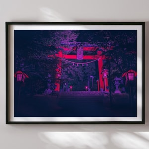 Chureito Pagoda Print, Anime Style Photography, Japan Night Wall Art, Shinto Shrine Poster, Fine Art Photo Print, Japan travel photo, shinto