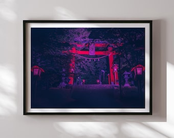 Chureito Pagoda Print, Anime Style Photography, Japan Night Wall Art, Shinto Shrine Poster, Fine Art Photo Print, Japan travel photo, shinto