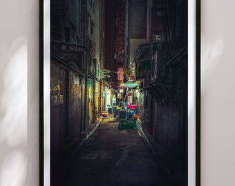 Hong Kong Druck | Cyberpunk Hong Kong Print, Neon bei Nacht Fotografie, minimalistische Wandkunst, Reise Poster, Fotografie, Cyberpunk Prints