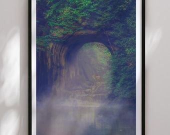 Kitsune Fox Print, Japan Cave Photography, Spiritual Art Poster, Chiba Wall Decor, Cinematic Photo Print, Real Mythical Moment