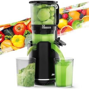 Aeitto Masticating Juicer,Cold Press Juicer Machine with 5.3&quot; Large Feed Chute 1.7L Capacity, 250W Whole Slow Juicer for Vegetable and Fruit