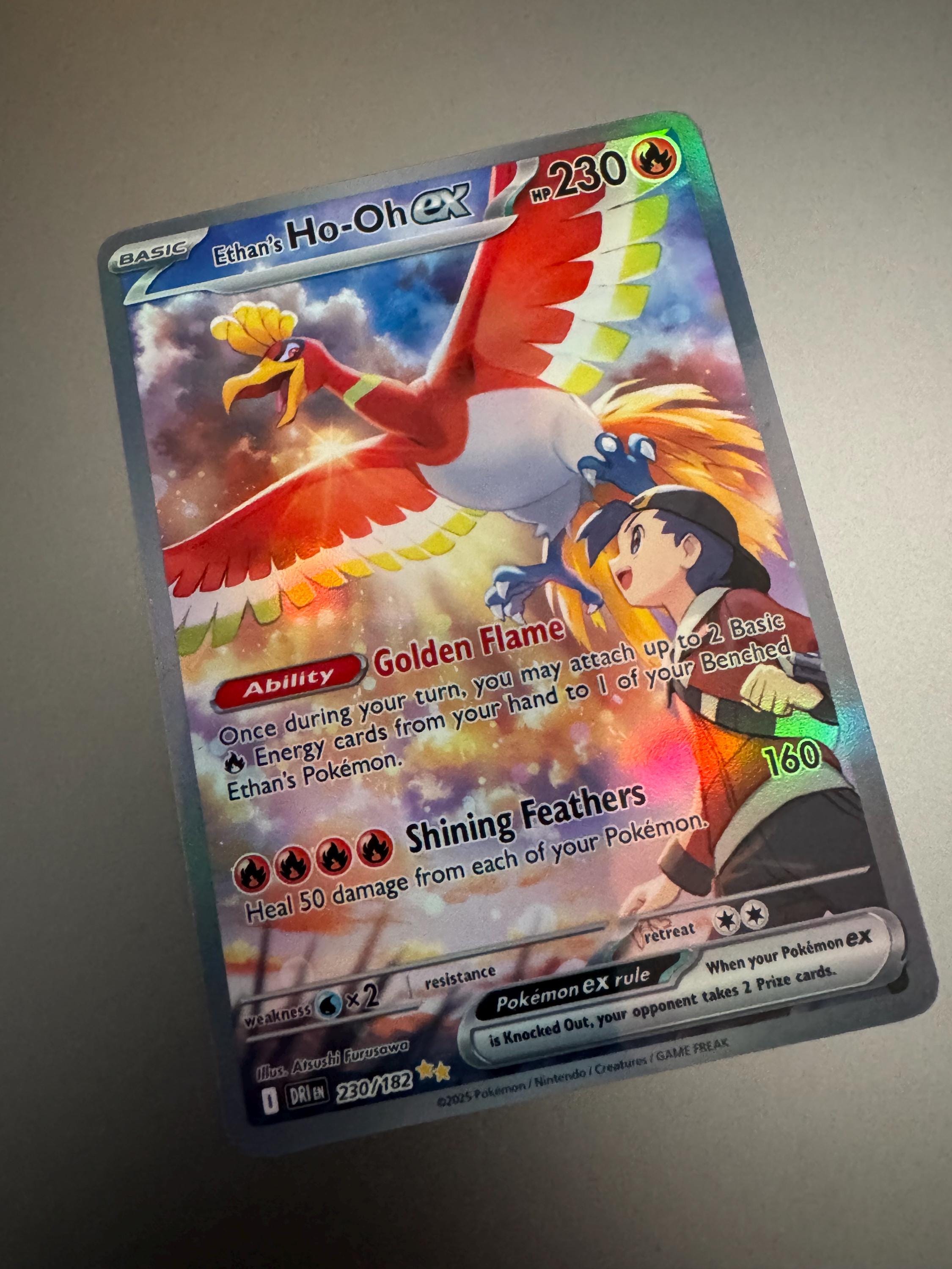ho oh ex pokemon card Trading Game Classic Classic Collection Ho-oh #7 [CLC] RarityClassic Collection Hit Points220 HP Fire Phoenix Breath Attach up to 2 Basic Energy cards from your discard pile to your Pokemon in any way you like Ethan's Ho-oh EX Holo Pokemon