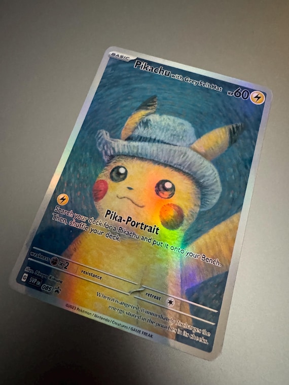 Pikachu With Grey Felt Hat Holo Proxy Card Not Real Novelty Gift