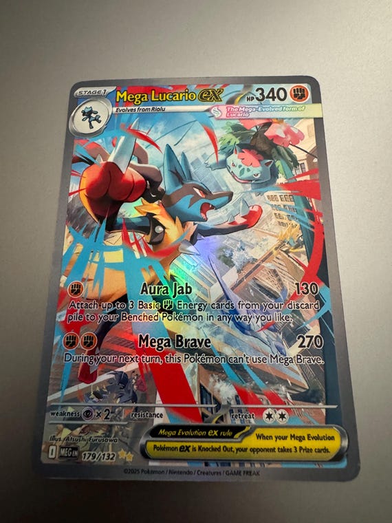 Mega Lucario EX SIR Holo Proxy Trading Card Not Real Novelty Pokemon Mega Evolutions