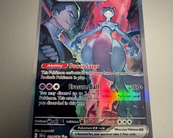 Team Rocket's Mewtwo EX Holo Proxy Card Not Real Novelty Pokemon Destined Rivals SAR SIR