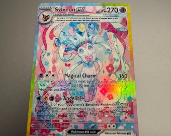 Sylveon EX Pokemon Proxy Card Not Real Novelty Gift Fanmade Prismatic Holo Full Art