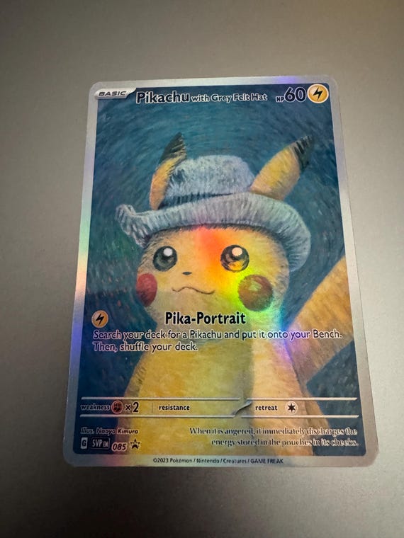 Pikachu With Grey Felt Hat Holo Proxy Card Not Real Novelty Gift