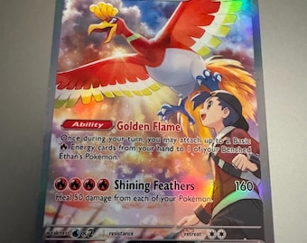 Ethan’s Ho-Oh EX Holo Pokemon Proxy Card Not Real Novelty Gift (230/182)