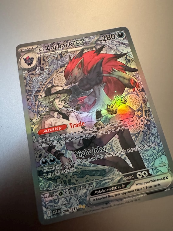 pokemon n's zoroark card N's Zoroark EX Proxy Ascended Heroes 286 Holo Not Real Novelty Pokemon Card