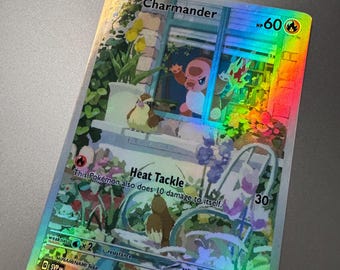 Holographic Charmander Pokemon Proxy Card Full Art S&V Not Real Novelty Gift