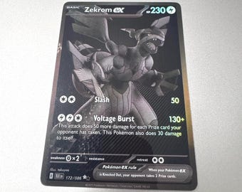 Zekrom EX Full Art Holo Proxy Card Not Real Novelty Gift 172/086