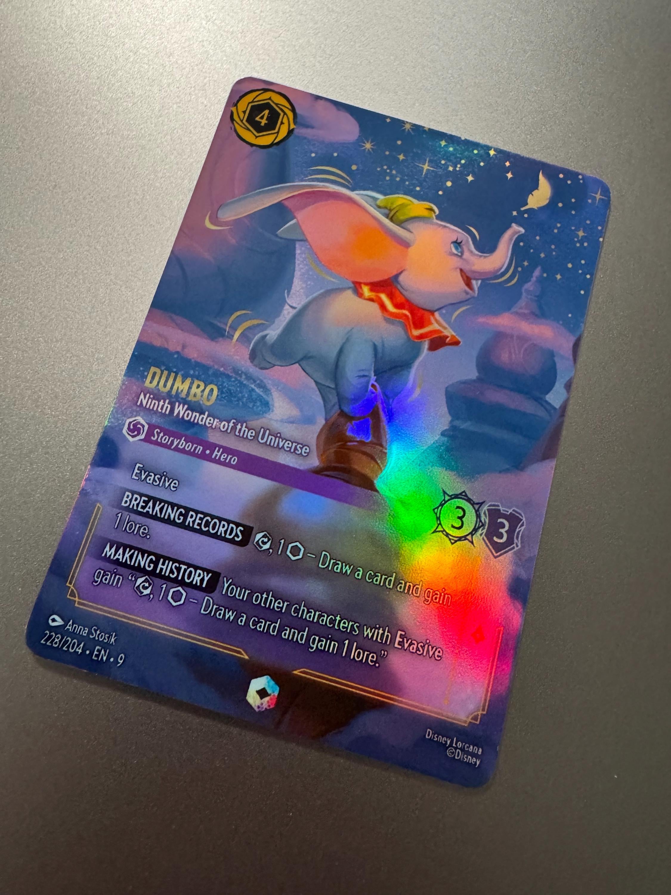 dumbo lorcana card - Fabled - Evasive (Only characters with Evasive can challenge this character.) [Breaking Records]Exert Dumbo - Ninth Wonder of