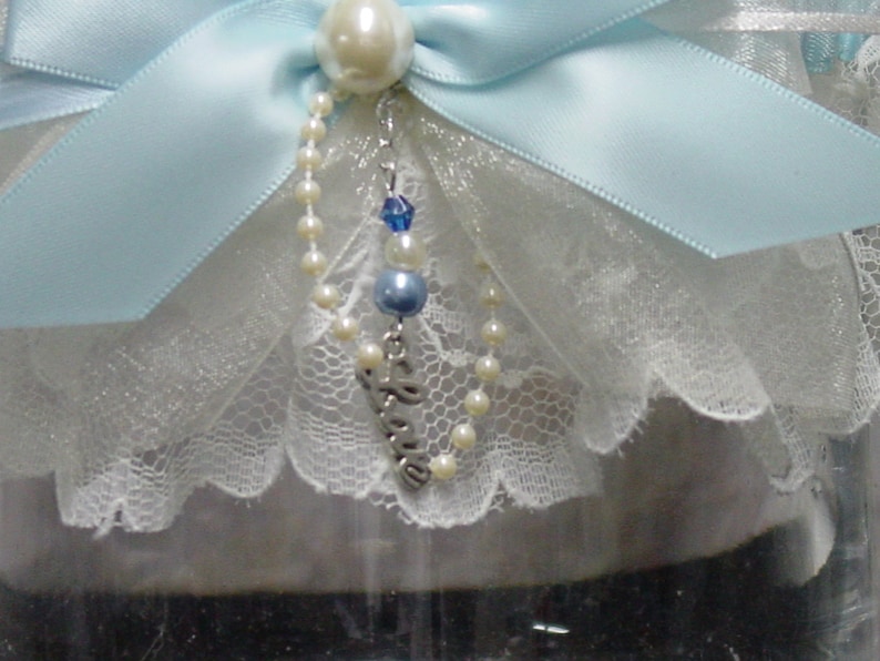 Blue and Off WhiteIvory Traditional Wedding Garter Set