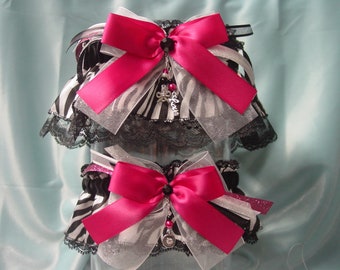 Hot Pink Black and White Zebra Print Garter Set