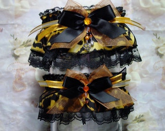 Tiger Stripe Print Wedding Garter Set