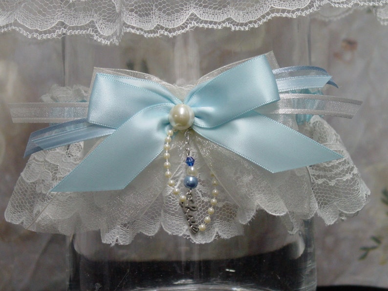 Blue and Off WhiteIvory Traditional Wedding Garter Set