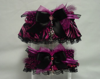 Black and Hot Pink Zebra Print Wedding Garter Set